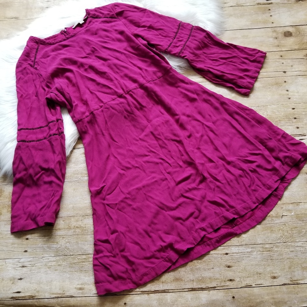 ANN TAYLOR LOFT BACK ZIP BELL SLEEVE VISCOSE DRESS